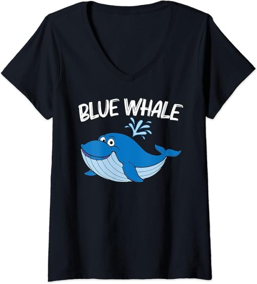 Womens Funny Whale Art For Men Women Orca Narwhal Blue Whales V-Neck T-Shirt