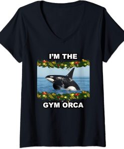 Womens I"M THE GYM ORCA CHRISTMAS XMAS V-Neck T-Shirt