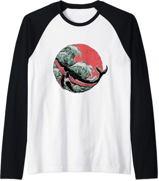 Kawaii Anime Japanese Japan Noodles Orca Whale Gift Raglan Baseball Tee