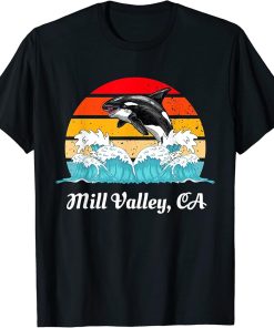 Vintage Mill Valley CA Distressed Orca Killer Whale Art T-Shirt