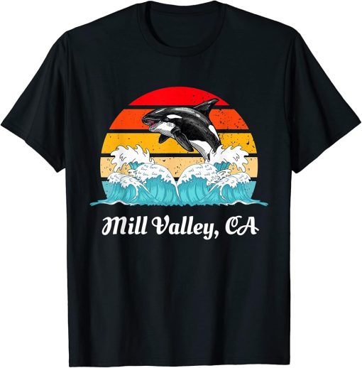 Vintage Mill Valley CA Distressed Orca Killer Whale Art T-Shirt